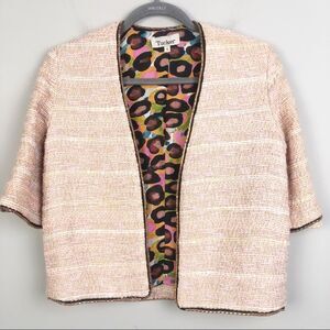 TUCKER | Pink & Gold Short Sleeve Blazer Style Jacket Silk Leopard Lining Size S